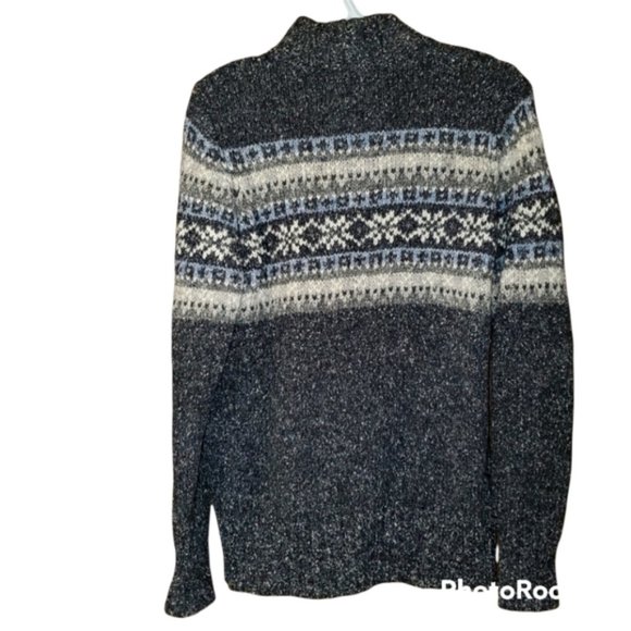 GREY black cream fair isle knit cotton wool blend zip up sweater - Picture 2 of 6